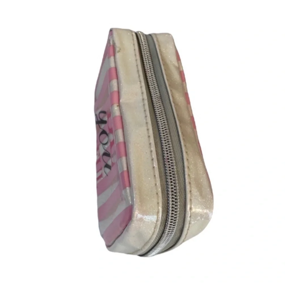 Victoria's Secret Cosmetic Bag Pouchette Delicate Stripes Pastel Pink White